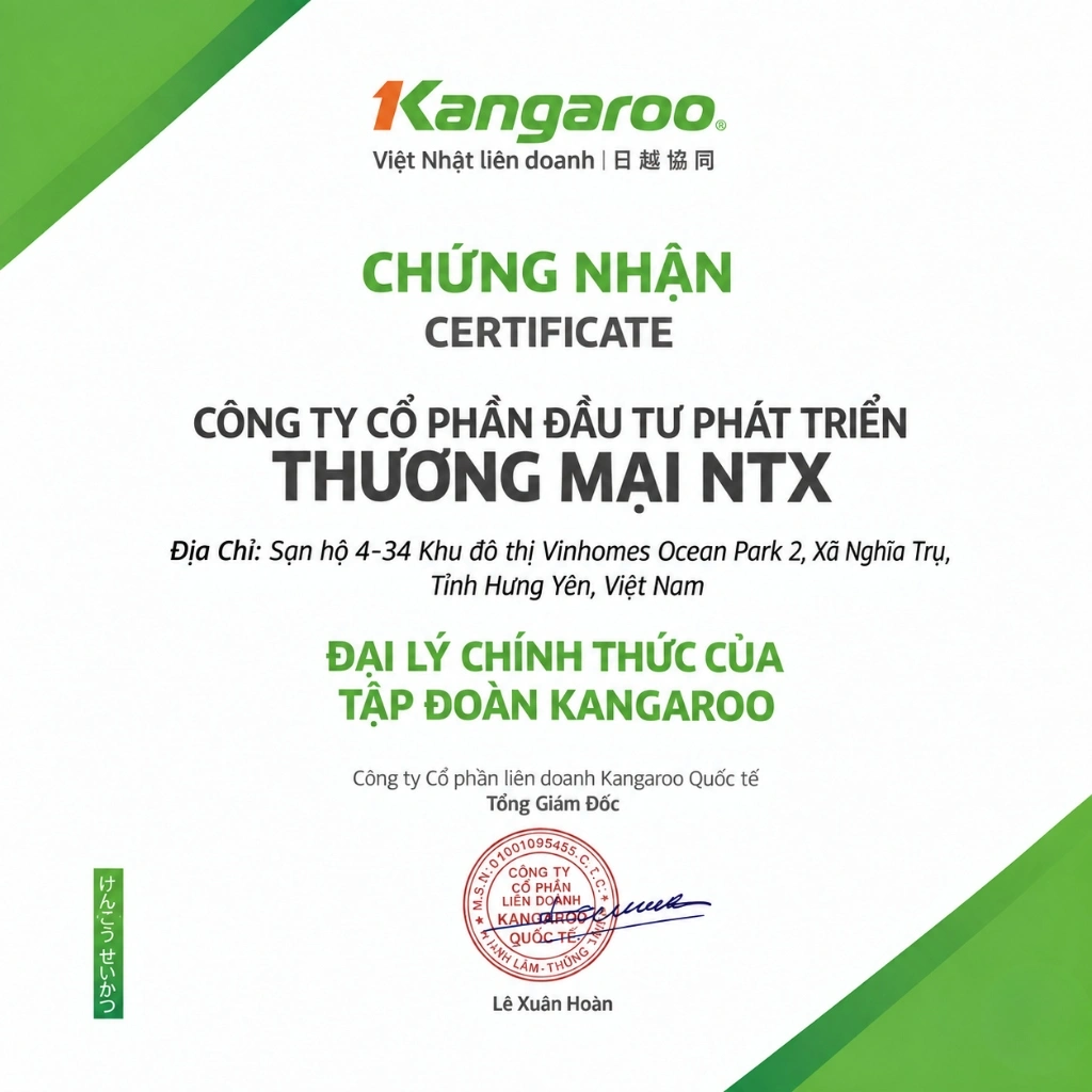 Giấy chứng nhận đại lý chính thức Kangaroo - NTX